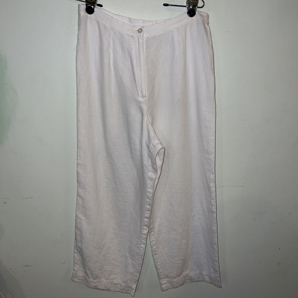Norton Mcnaughton 100% linen Pants 12 White Wide Leg Trouser #195
